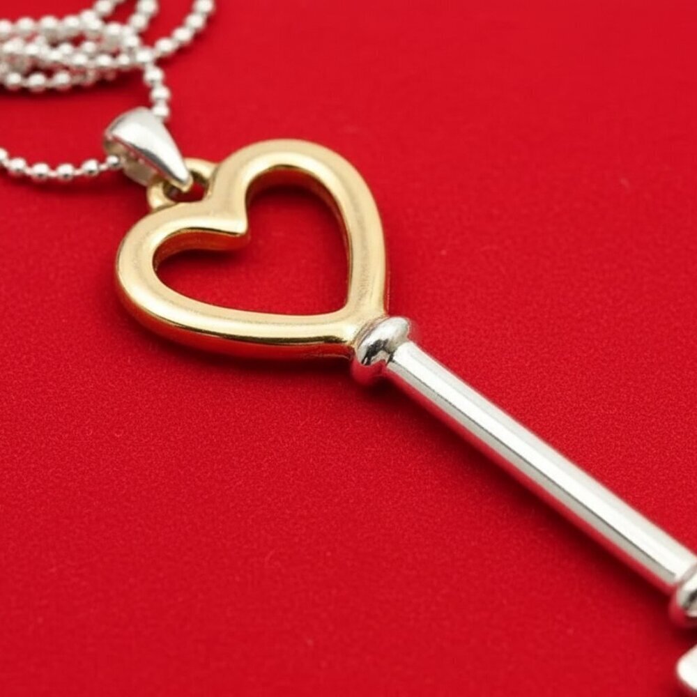Premier Designs Silvertone Gold Key Heart Shaped Pendant Necklace